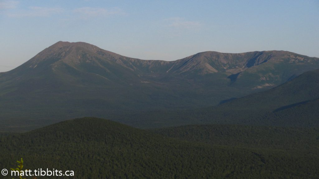 Closer view of Katahdin in the early morning light. Barnard Mtn. in the foreground.